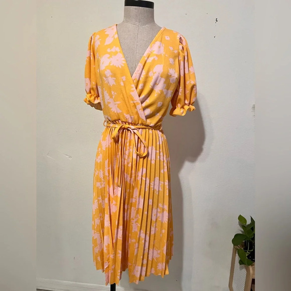 Lark + Gray Floral Yellow and Pink Midi Dress - Picture 1 of 12